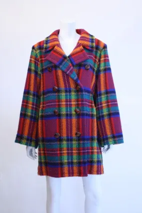 1980s YVES SAINT LAURENT Plaid Wool Coat