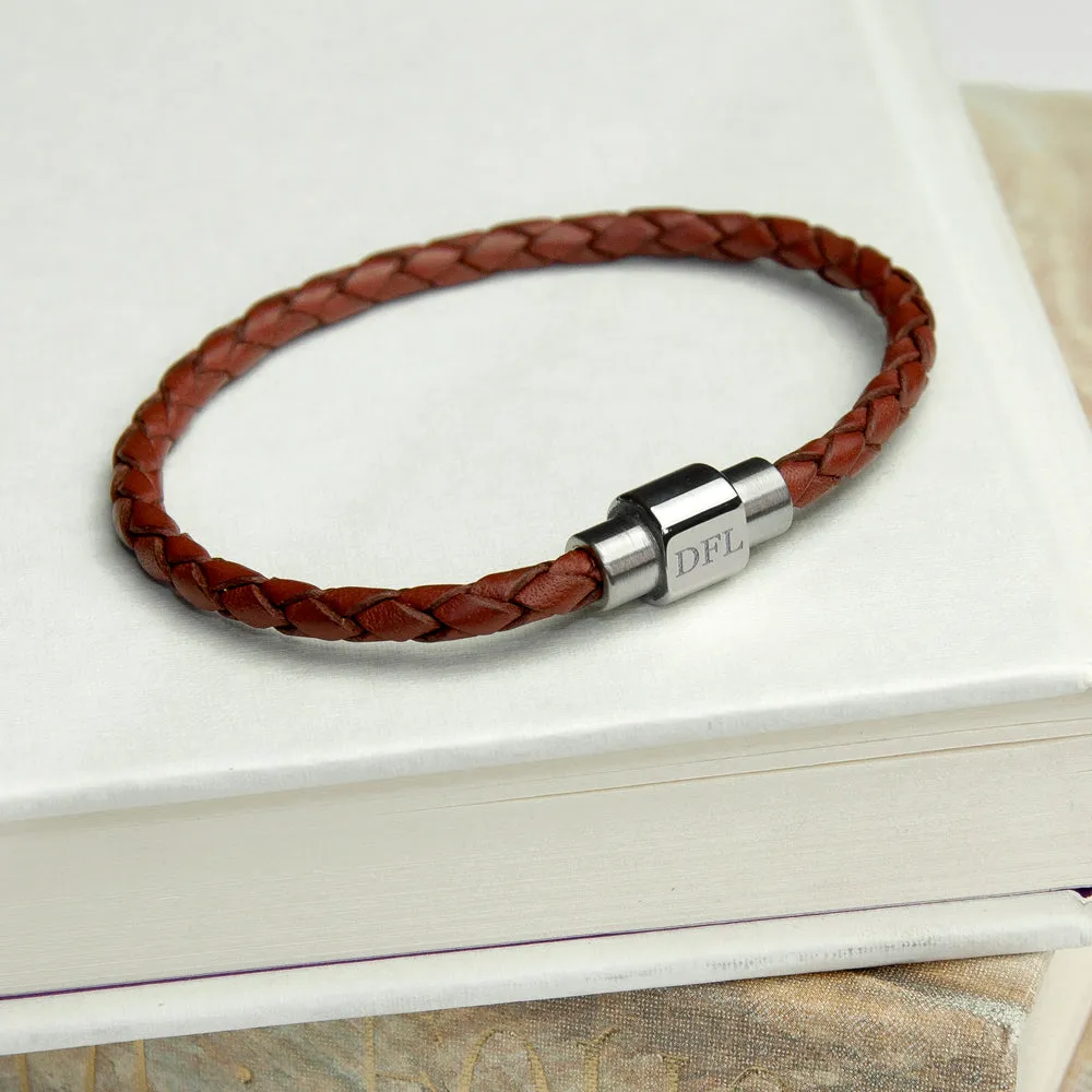 Custom Men's Burnt Sienna Woven Leather Bracelet