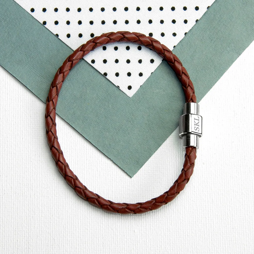 Custom Men's Burnt Sienna Woven Leather Bracelet