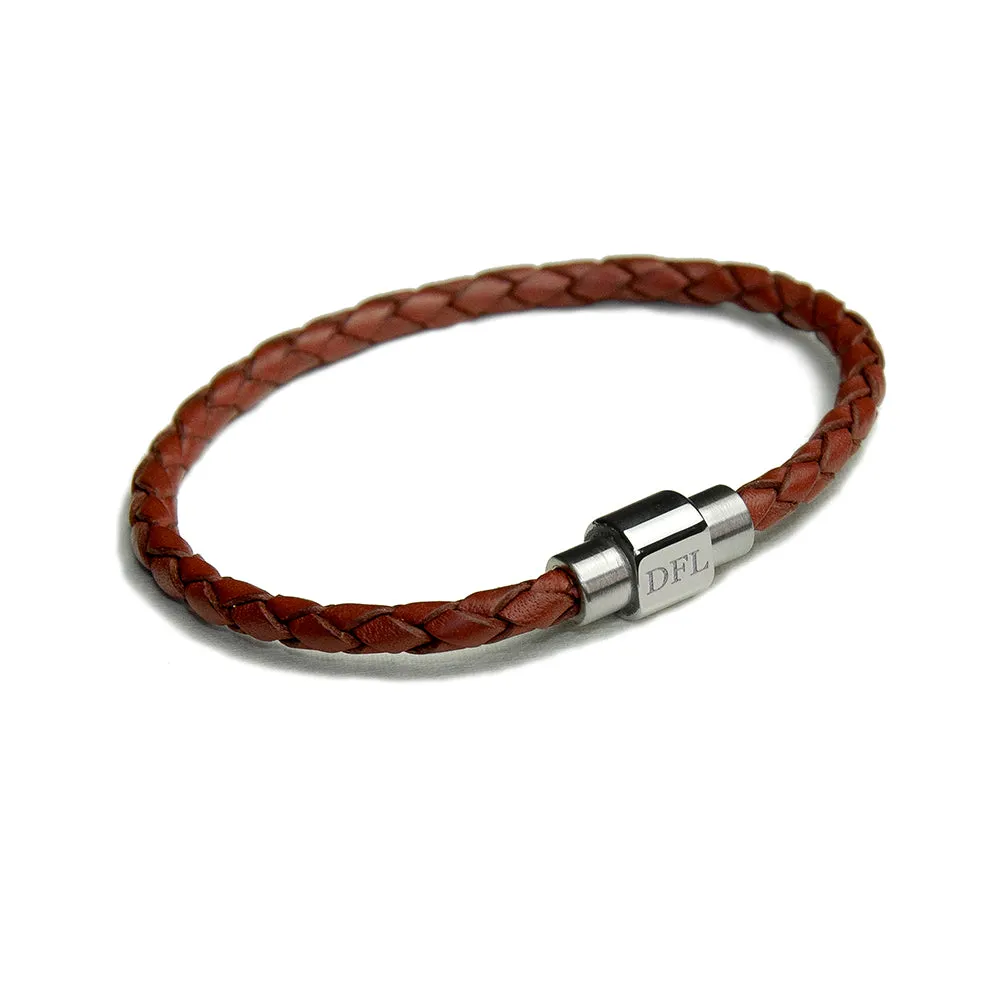 Custom Men's Burnt Sienna Woven Leather Bracelet