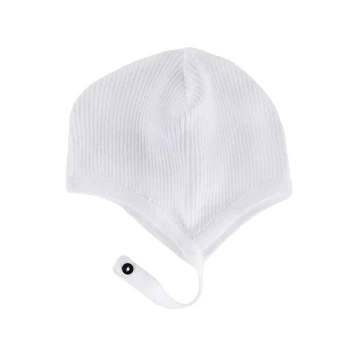 Ribbed Hat With Chin Strap White