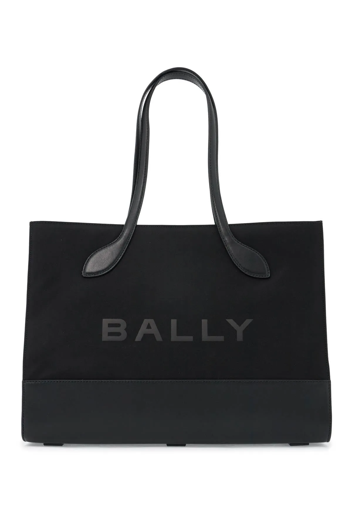 Black Bally East West Nylon And Leather Tote Bag