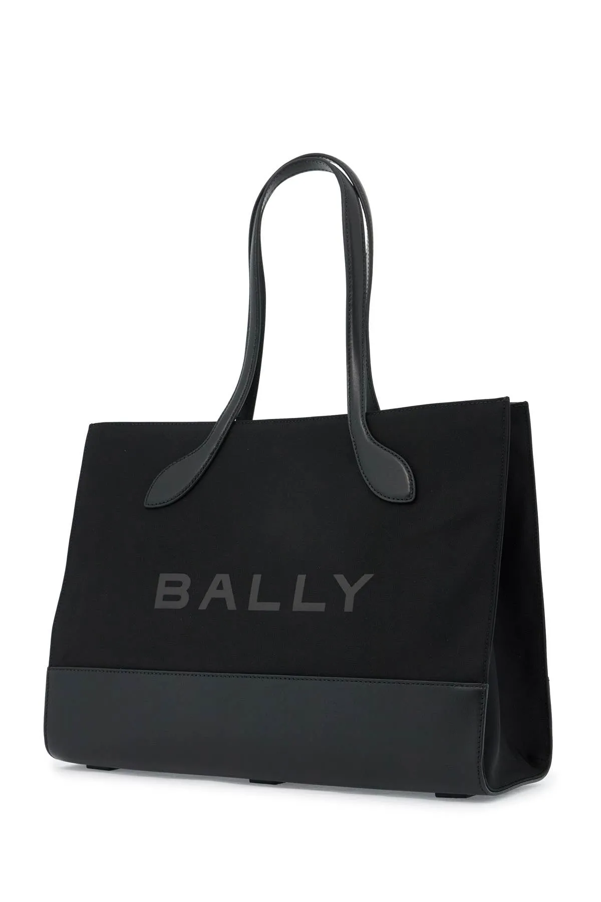 Black Bally East West Nylon And Leather Tote Bag