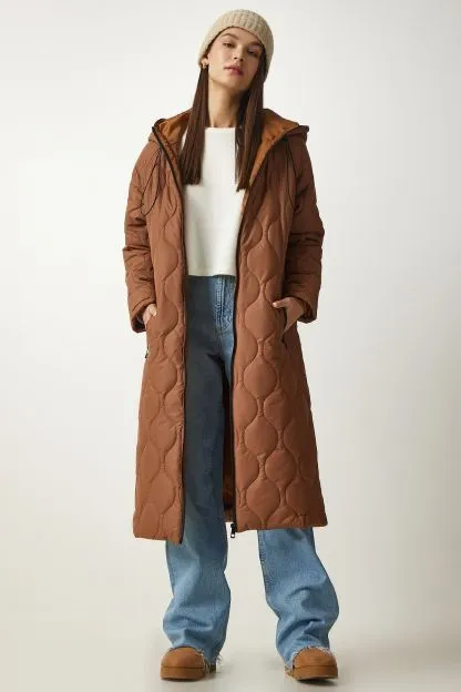 Hooded Quilted Coat With Pockets