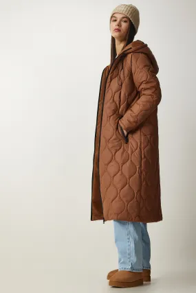 Hooded Quilted Coat With Pockets