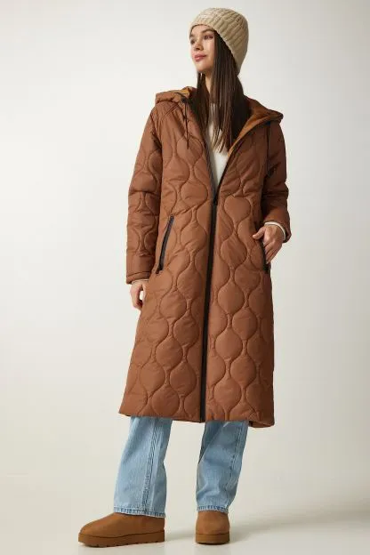 Hooded Quilted Coat With Pockets