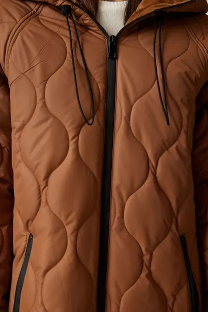 Hooded Quilted Coat With Pockets