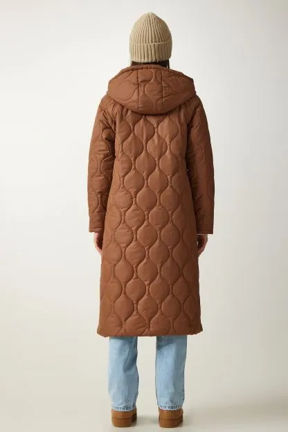 Hooded Quilted Coat With Pockets