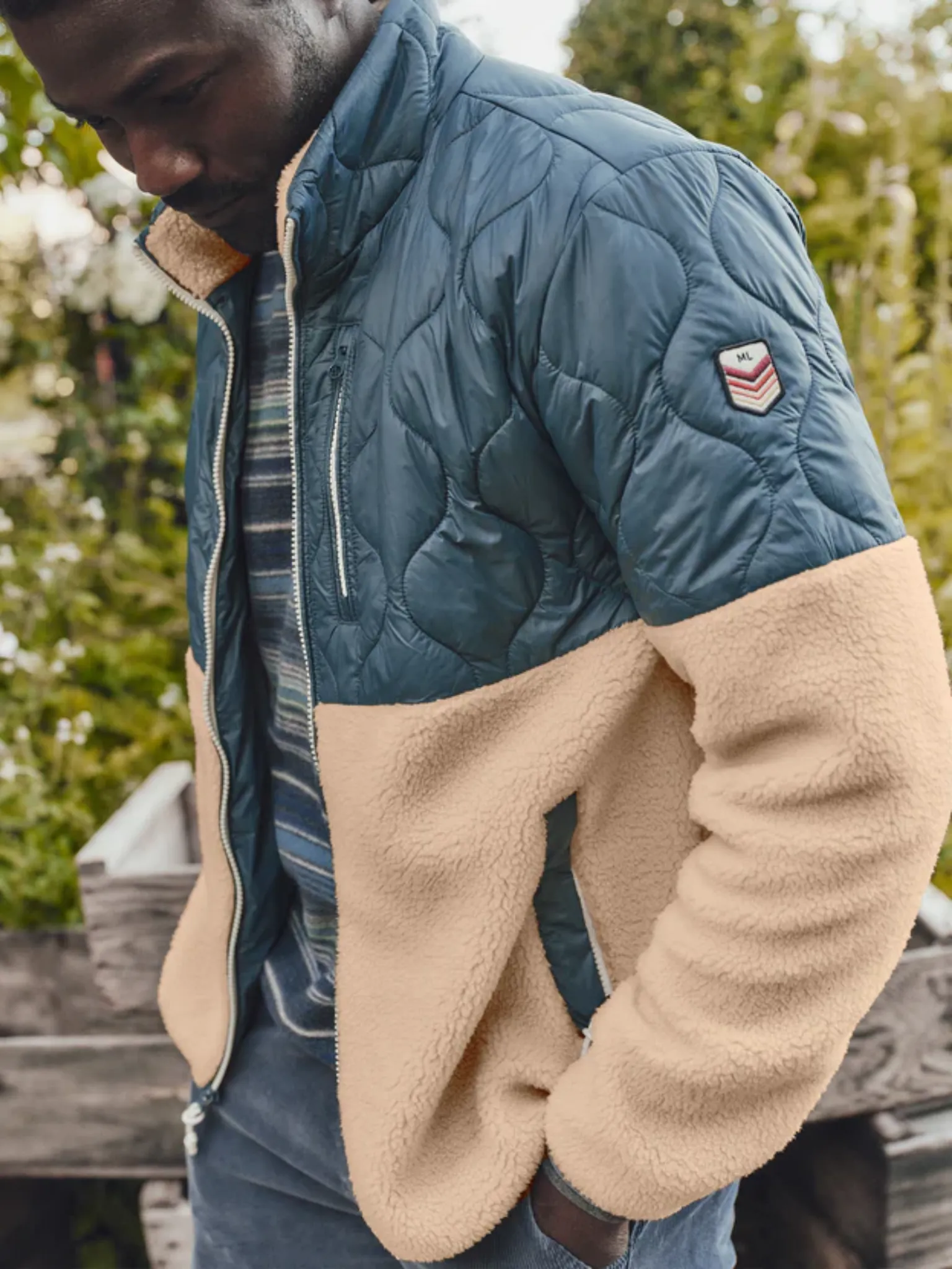 Bariloche Sherpa Jacket by Marine Layer - Orion Blue and Natural