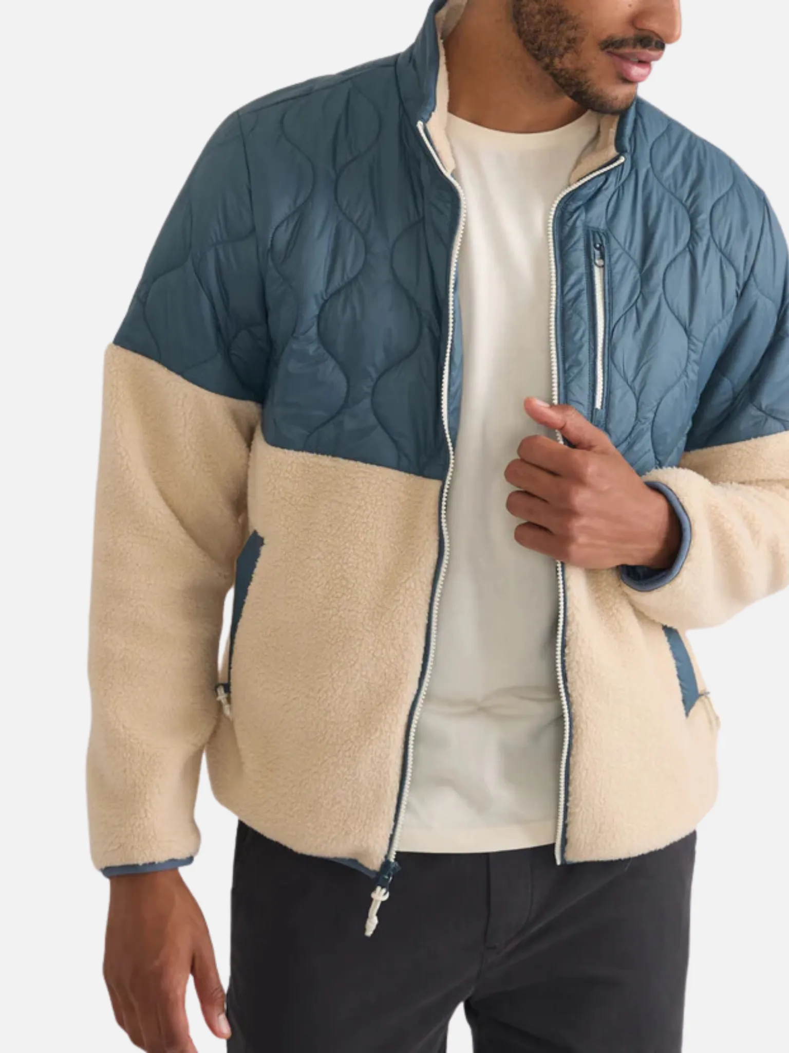 Bariloche Sherpa Jacket by Marine Layer - Orion Blue and Natural