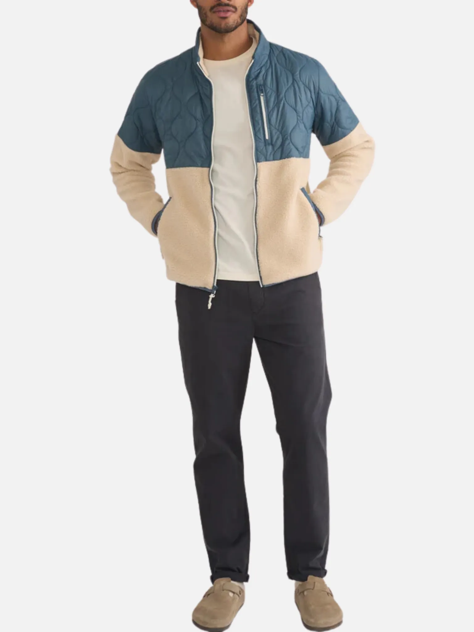 Bariloche Sherpa Jacket by Marine Layer - Orion Blue and Natural