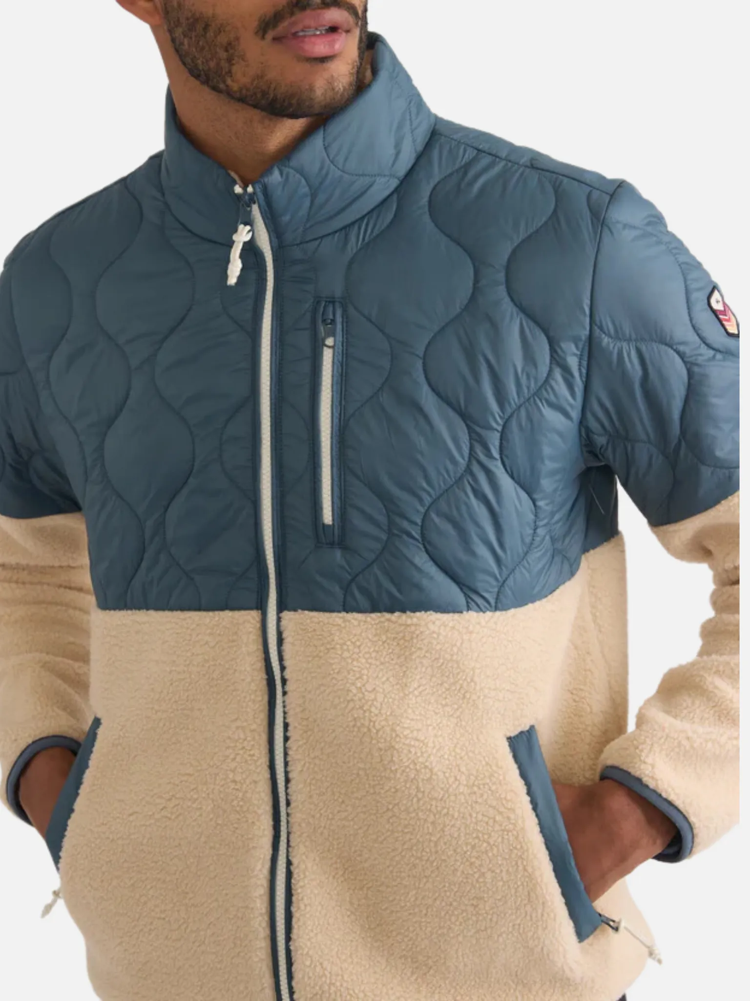 Bariloche Sherpa Jacket by Marine Layer - Orion Blue and Natural