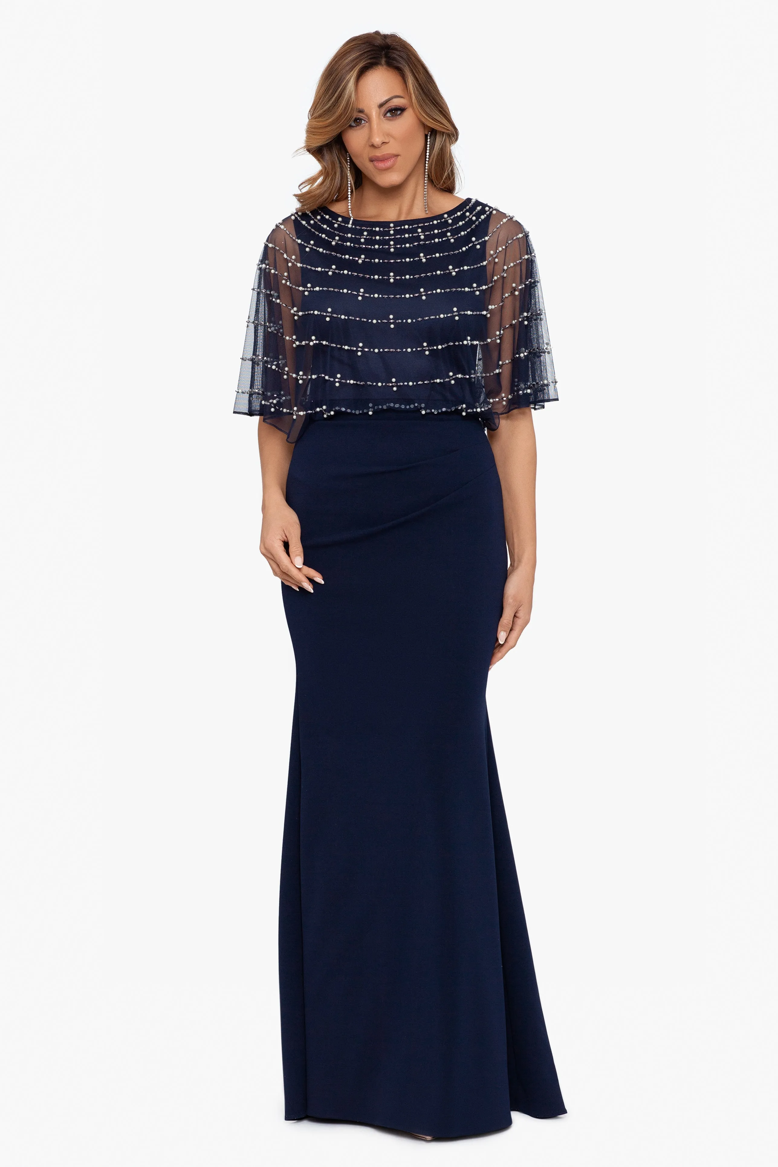 Ellery Long Crepe Dress with Bead Overlay