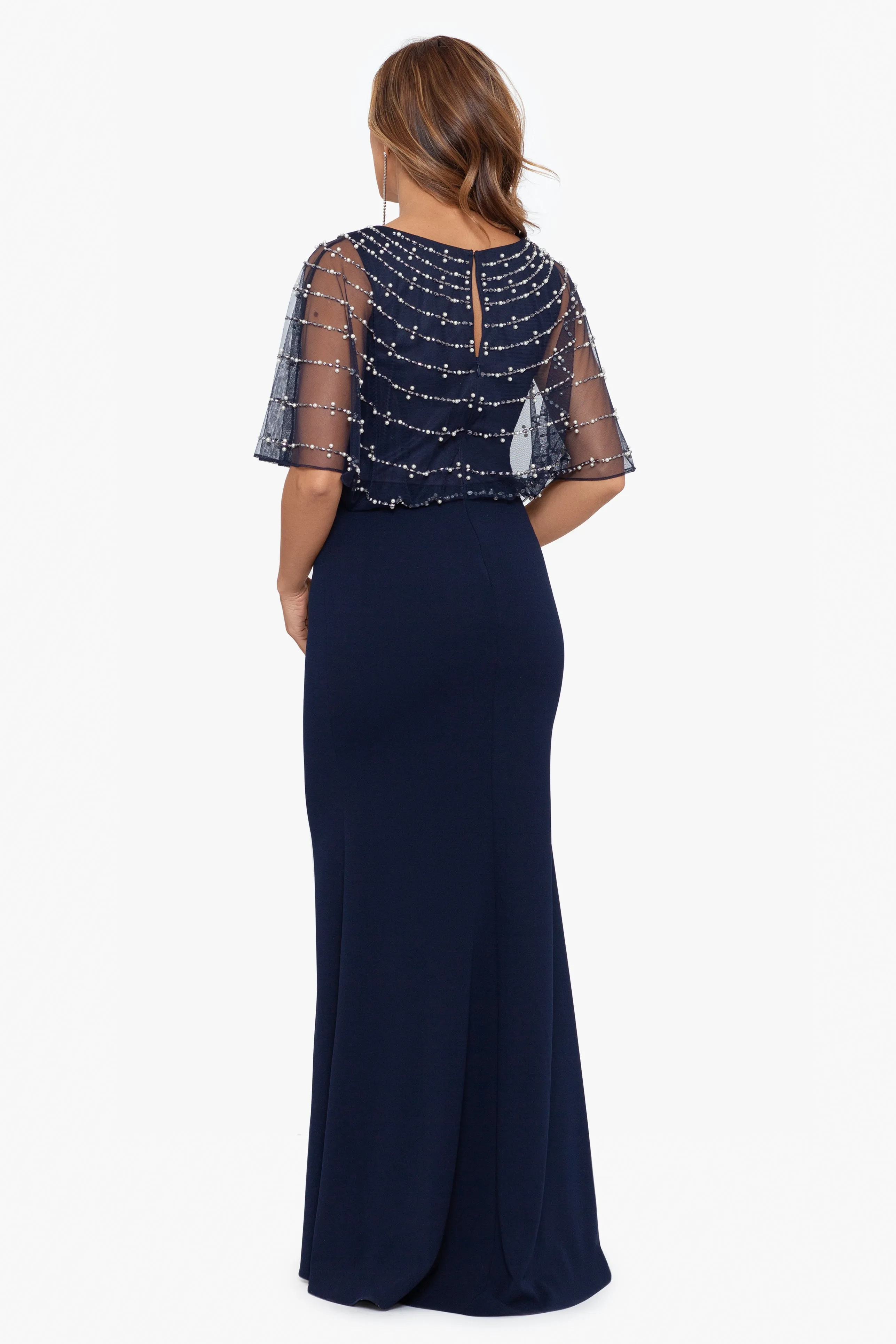 Ellery Long Crepe Dress with Bead Overlay