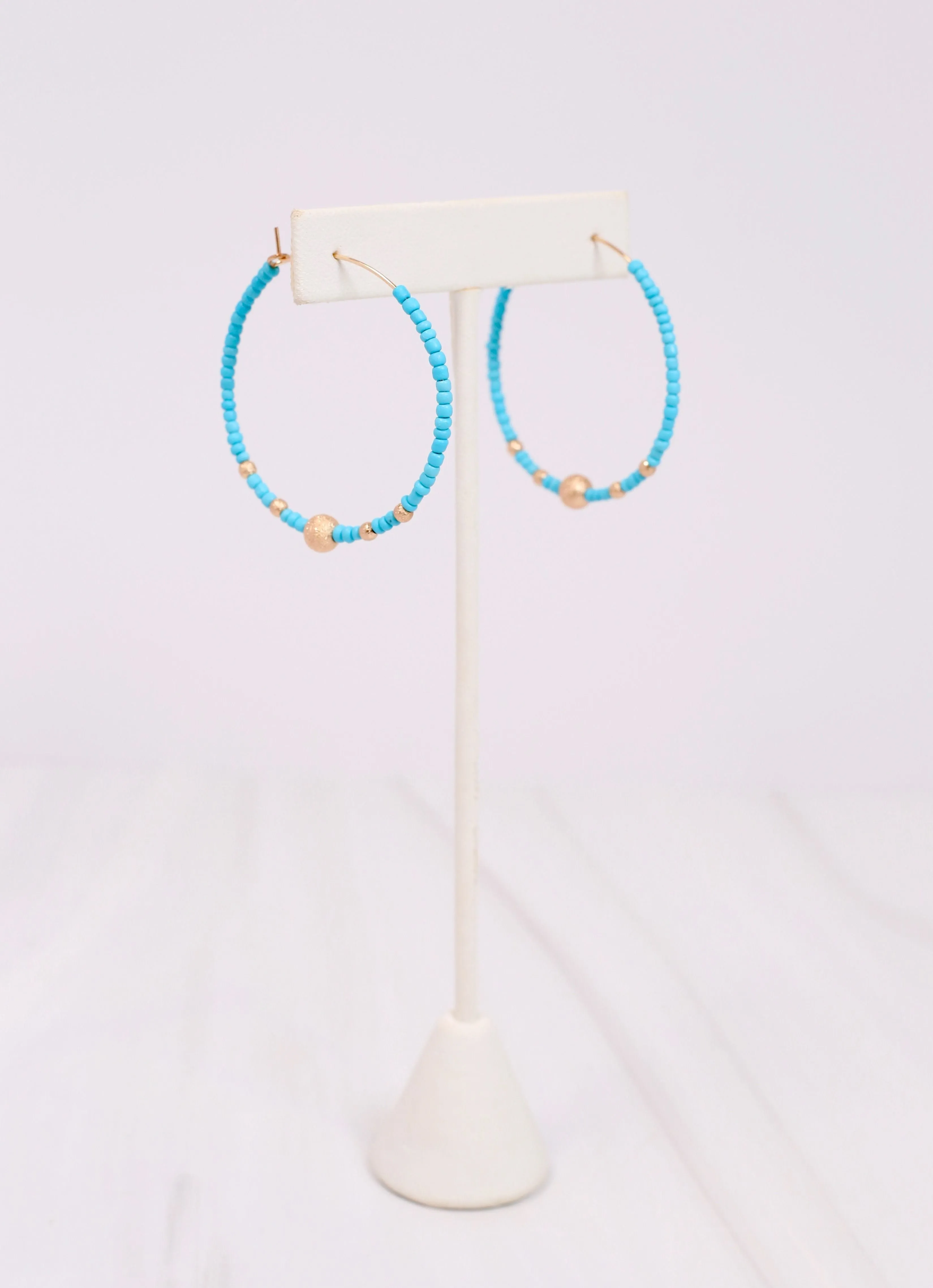 TURQUOISE Beaded Hoop Earrings by Maranda