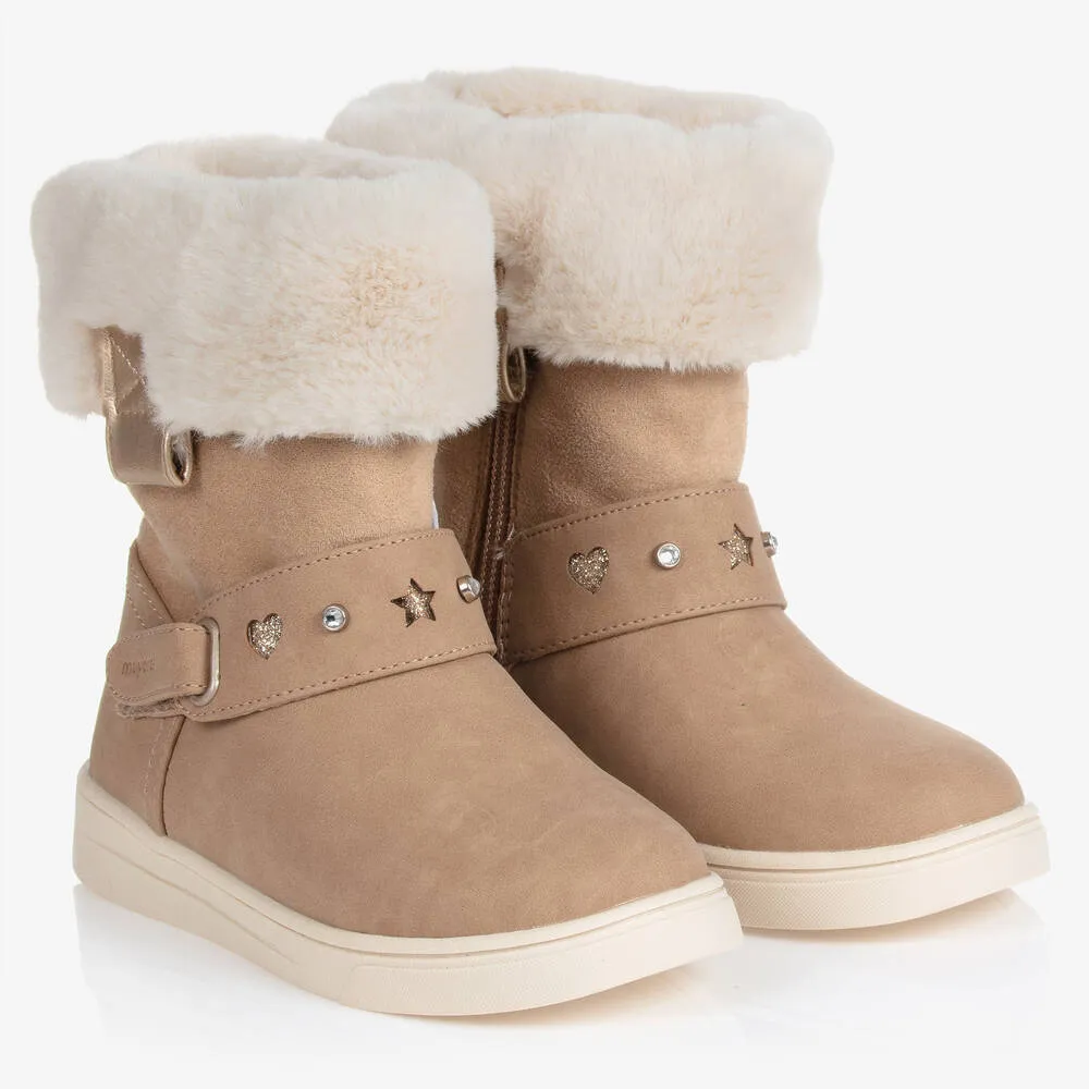 Beige Faux Fur Boots