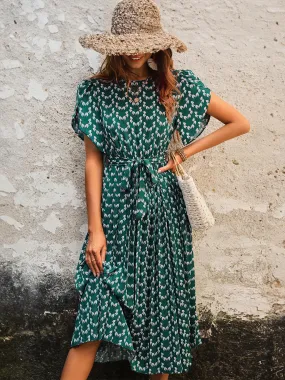 Belted Bohemian Floral Midi Dress for Daily Casual Wear