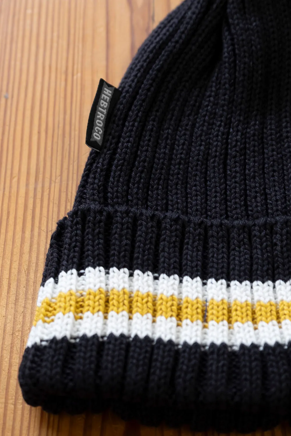 Black and Mustard Cotton Knit Hat