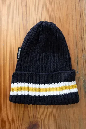 Black and Mustard Cotton Knit Hat