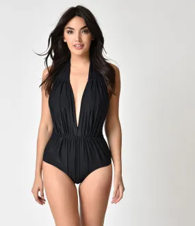 Black Halter One Piece Swimsuit