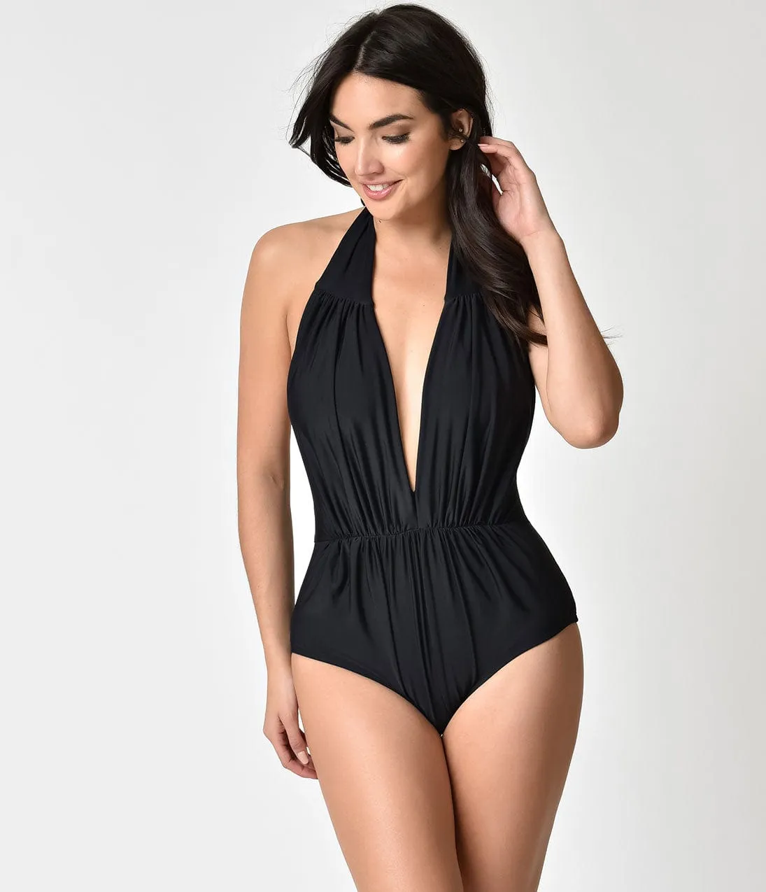 Black Halter One Piece Swimsuit