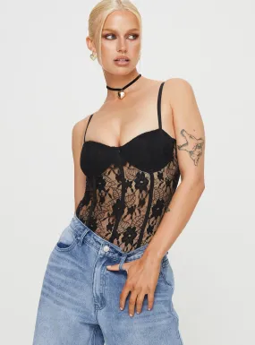 Black Treisa Lace Bodysuit