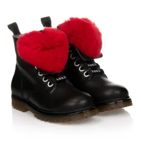 Black Leather and Red Fur Boots