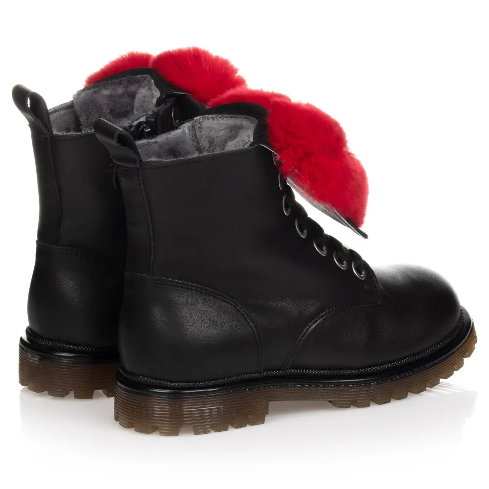 Black Leather and Red Fur Boots