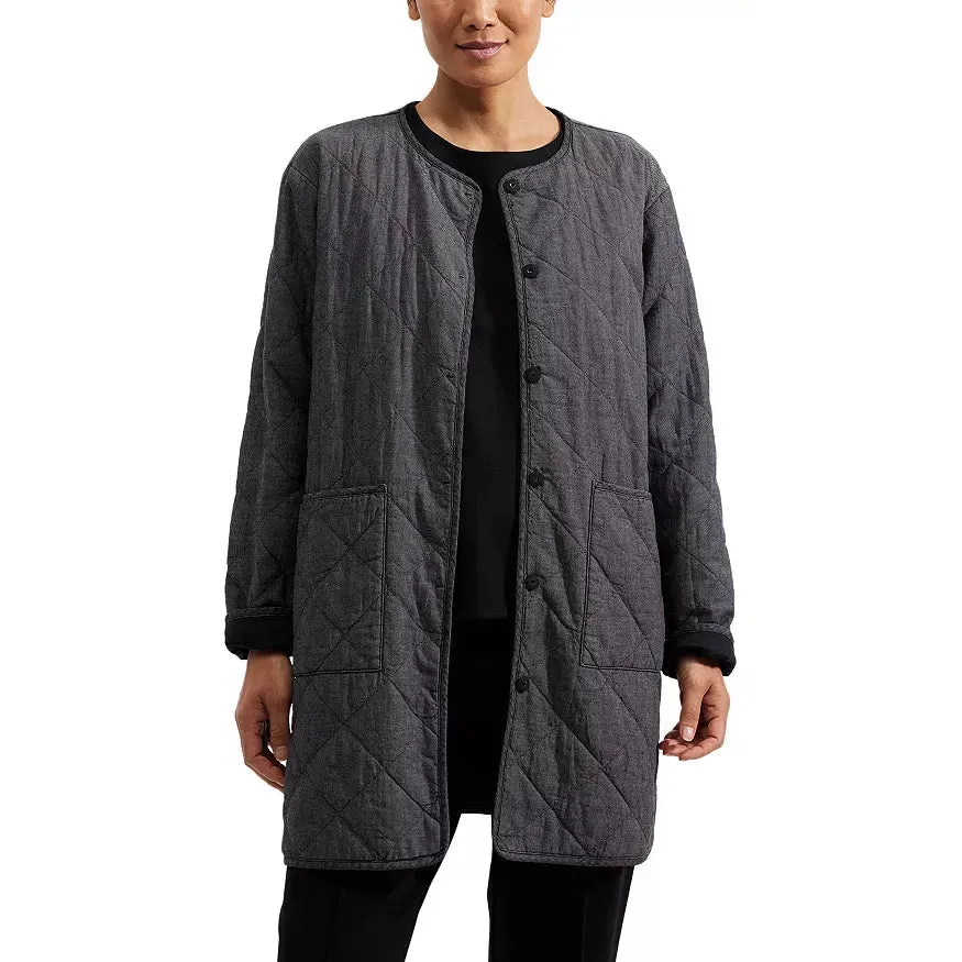 Black Long Quilted Cotton Coat