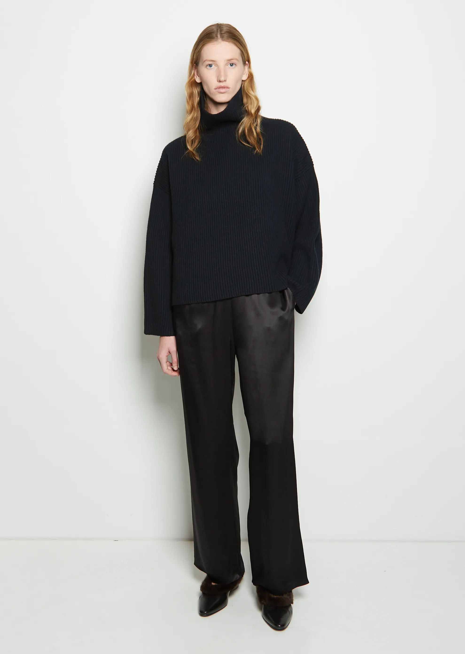 Black Rib Knit Wool Sweater