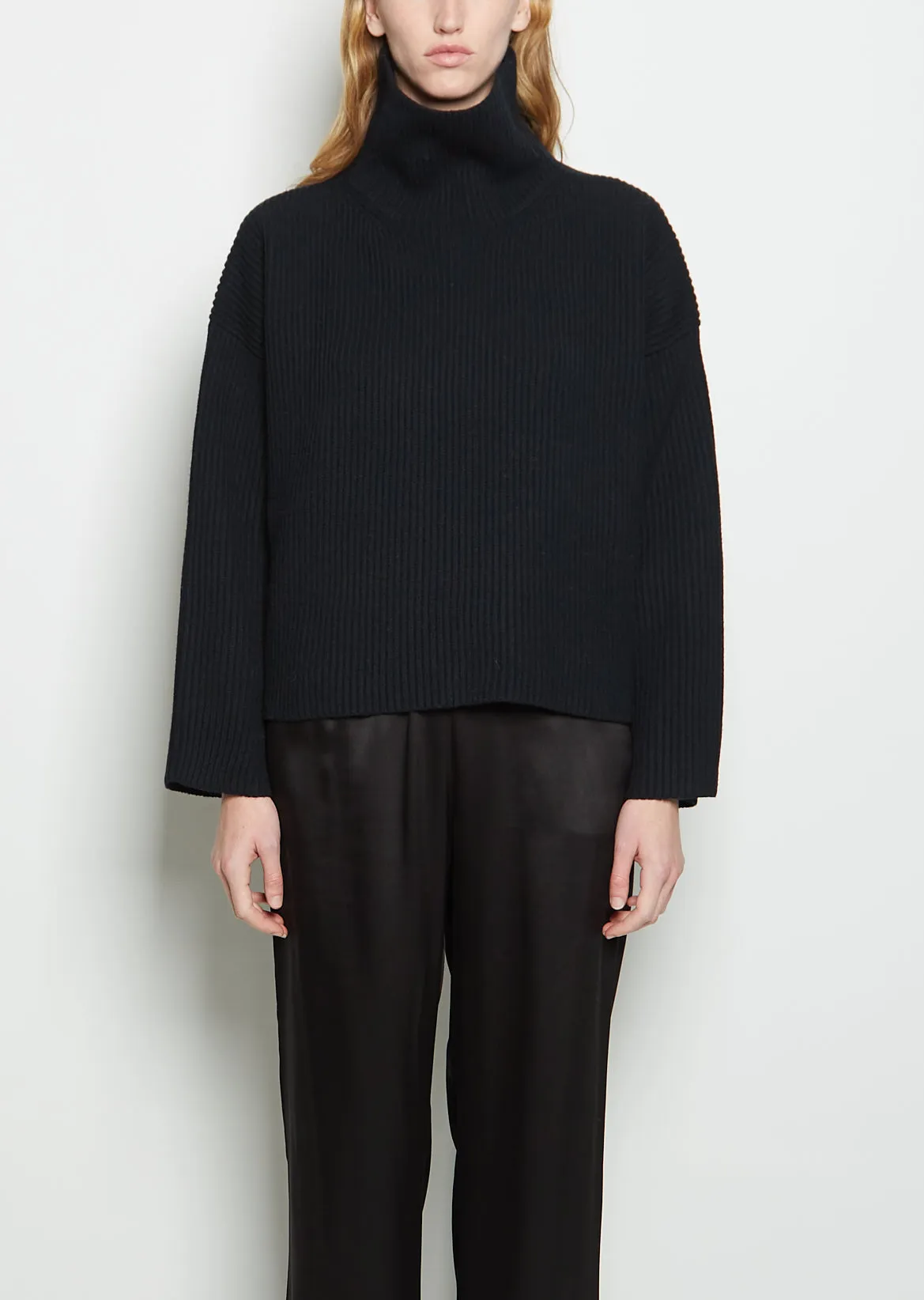 Black Rib Knit Wool Sweater