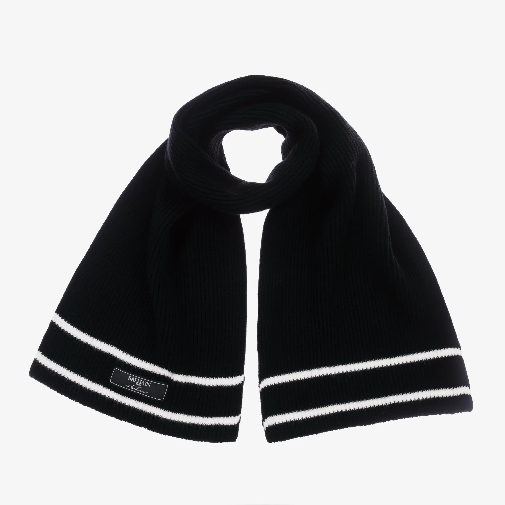 Black Ribbed Knit Wool Scarf