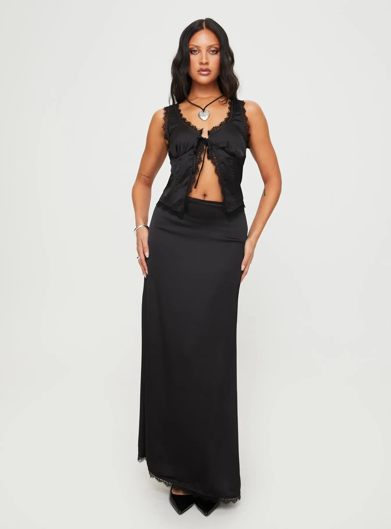 Black Satin Maxi Set