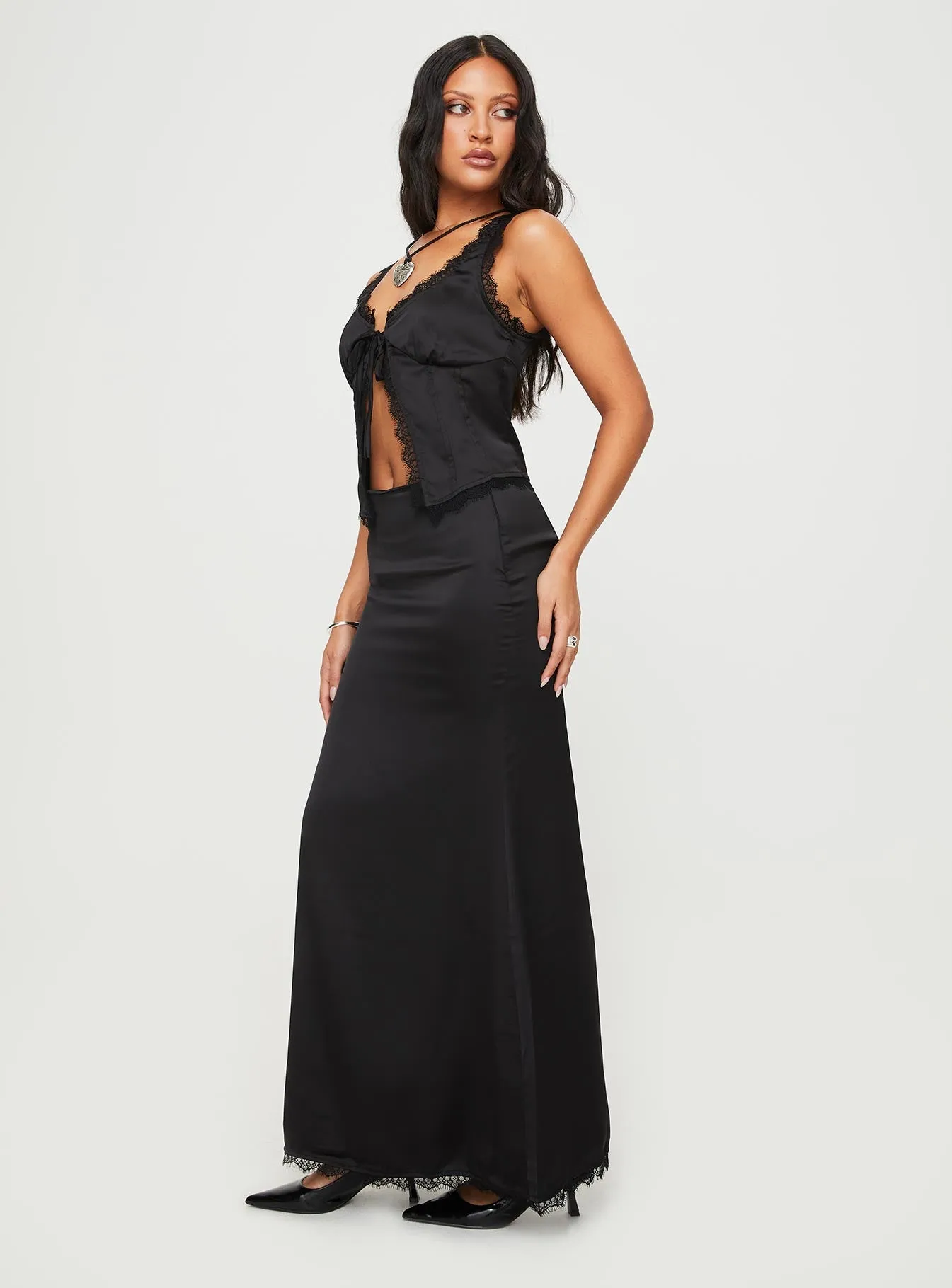 Black Satin Maxi Set