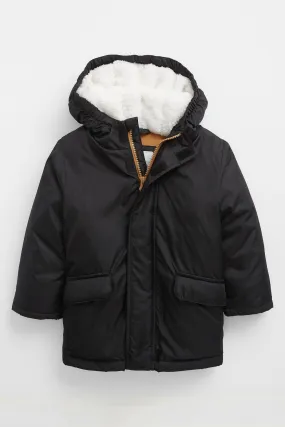 Black Cold Control Water-Resistant Quilted Puffer Coat