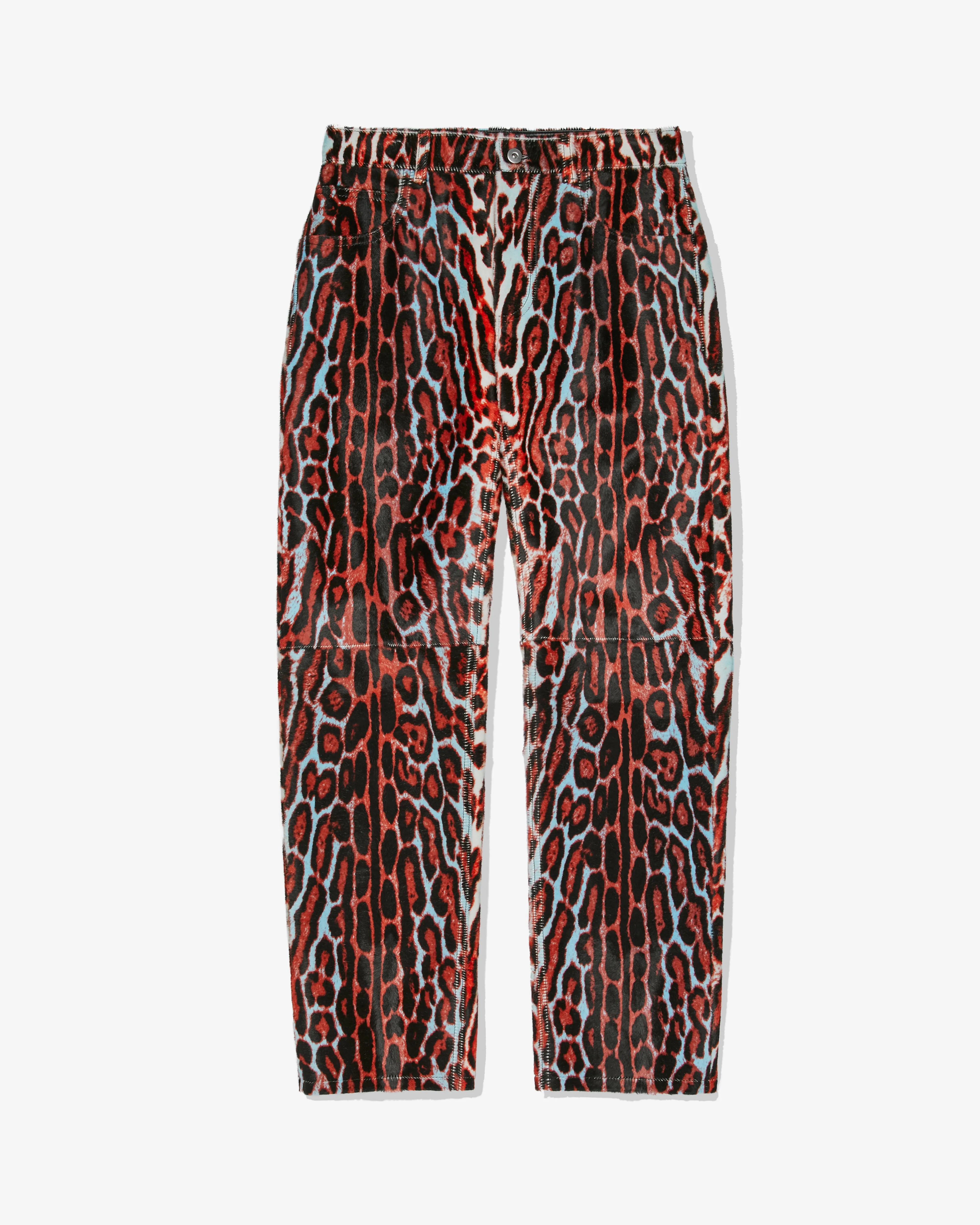 Black/Pale Blue Leopard Print Shearling Trousers for Women by Bottega Veneta