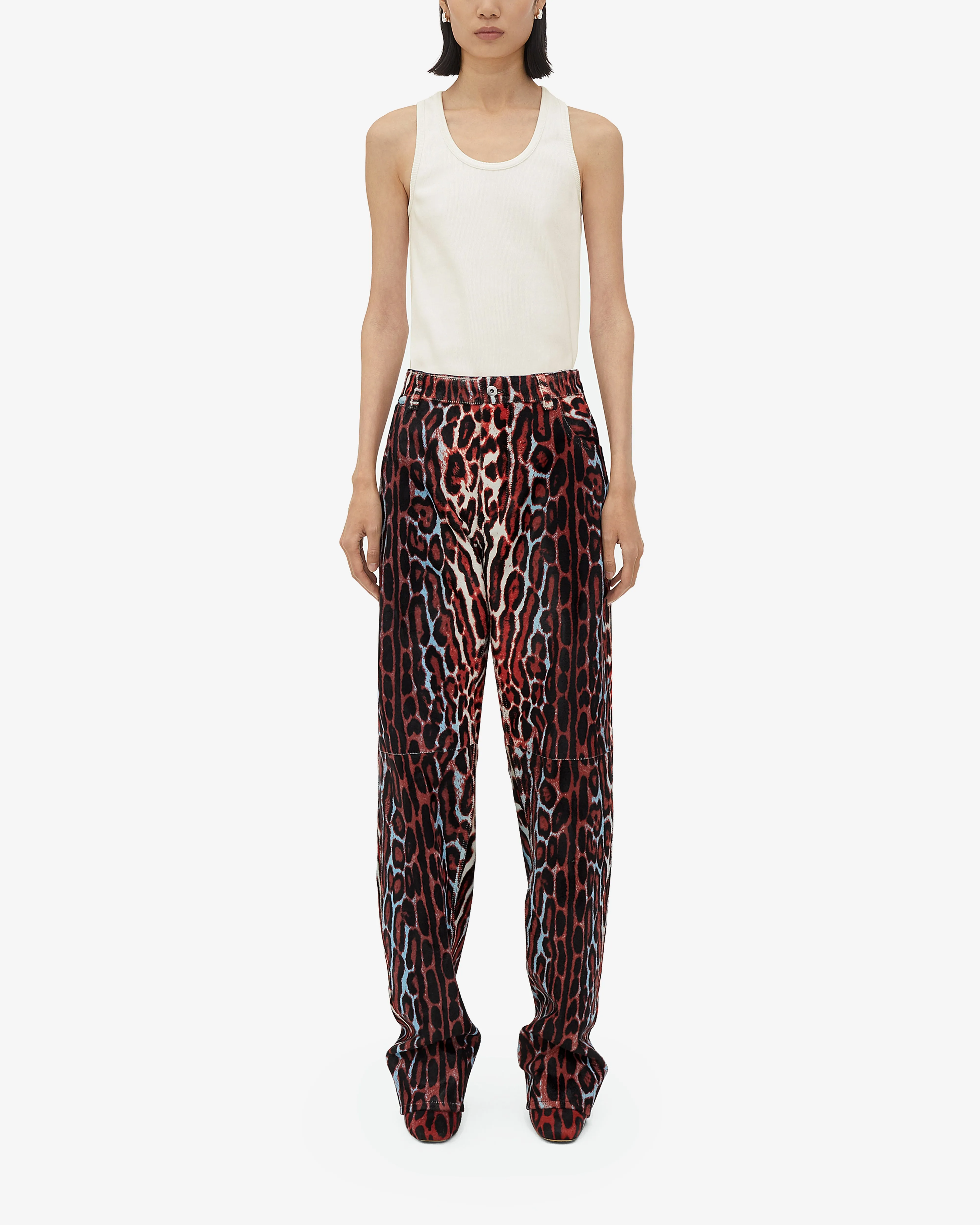 Black/Pale Blue Leopard Print Shearling Trousers for Women by Bottega Veneta