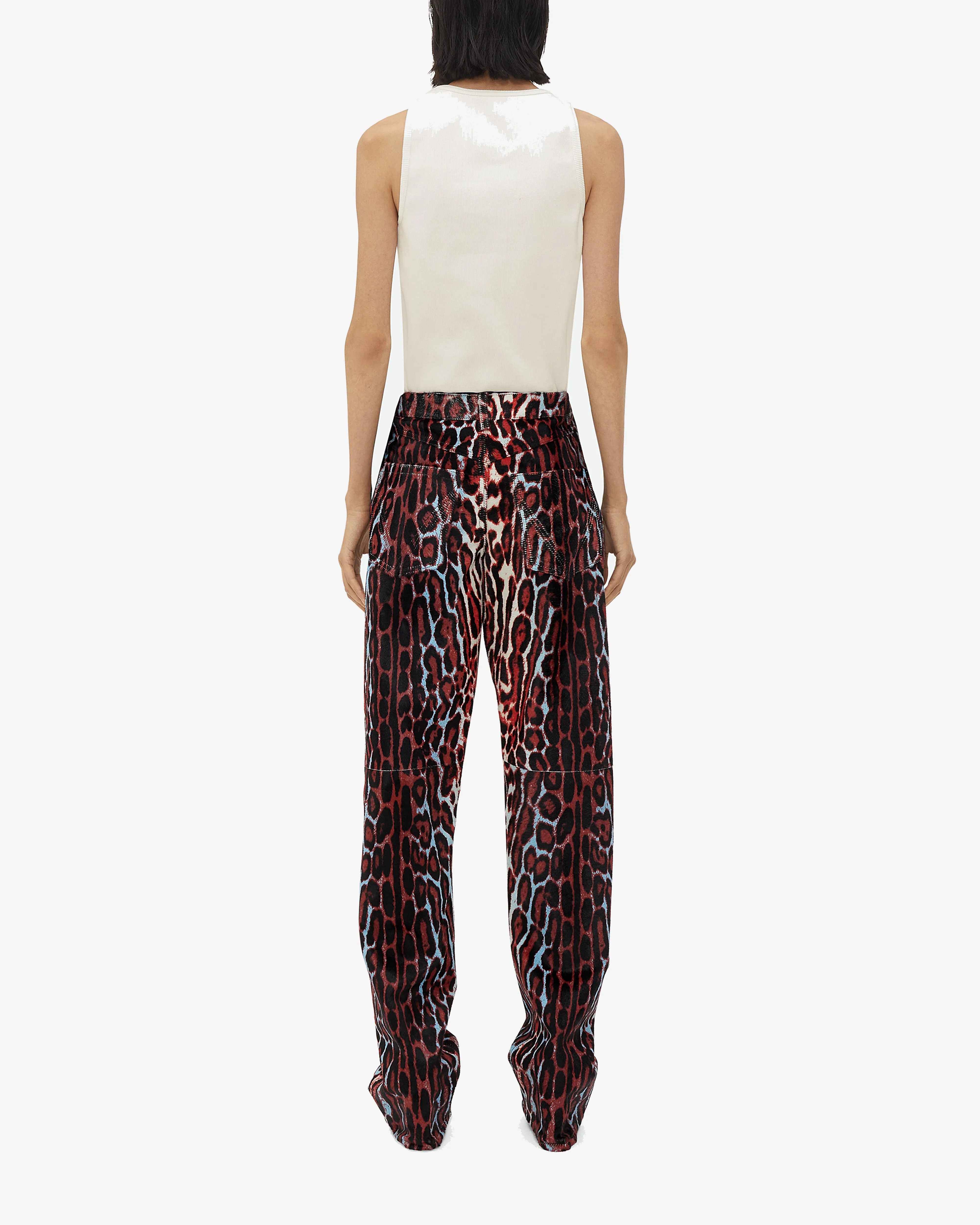 Black/Pale Blue Leopard Print Shearling Trousers for Women by Bottega Veneta