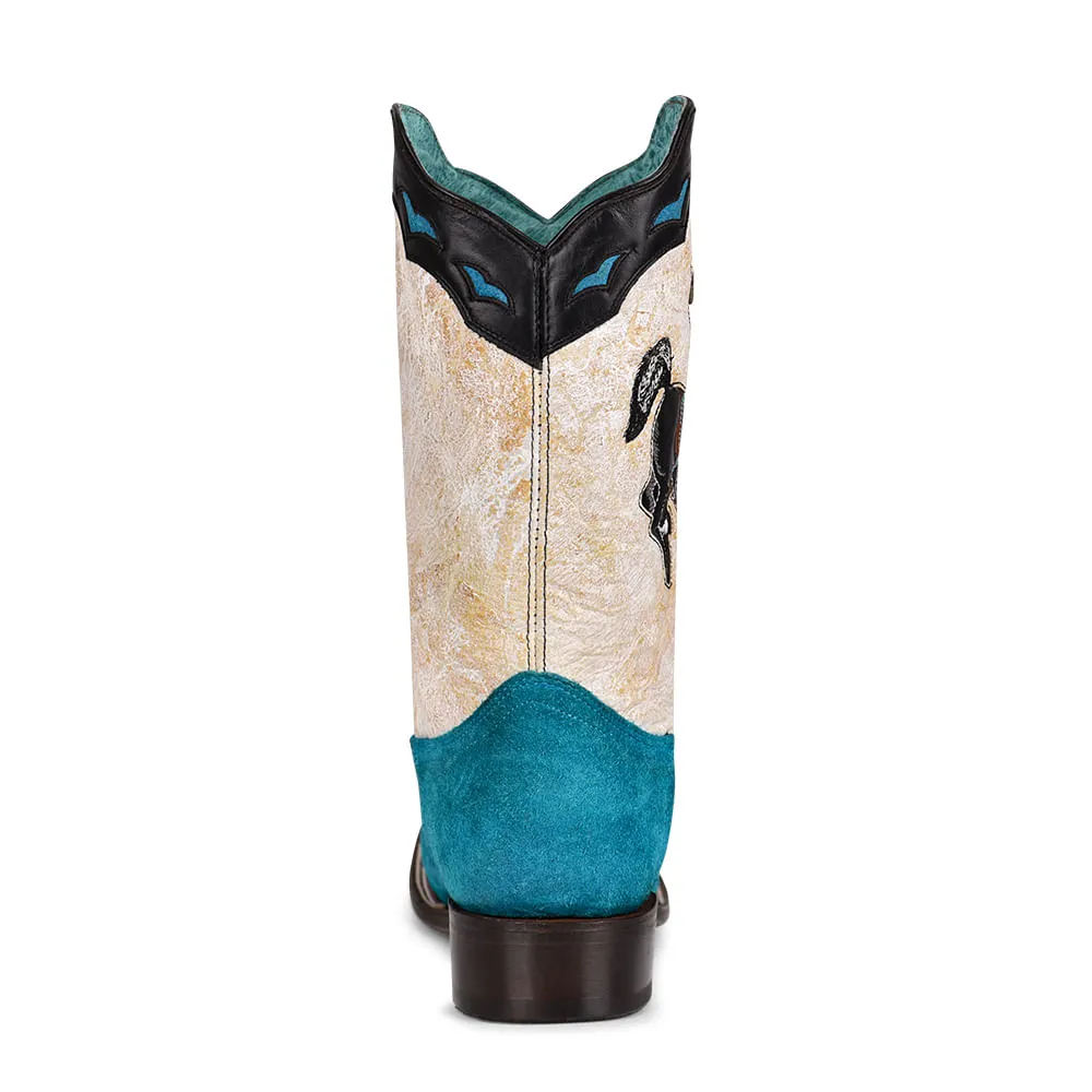 Blue Suede Women's Boot with White Inlay and Embroidery by Corral