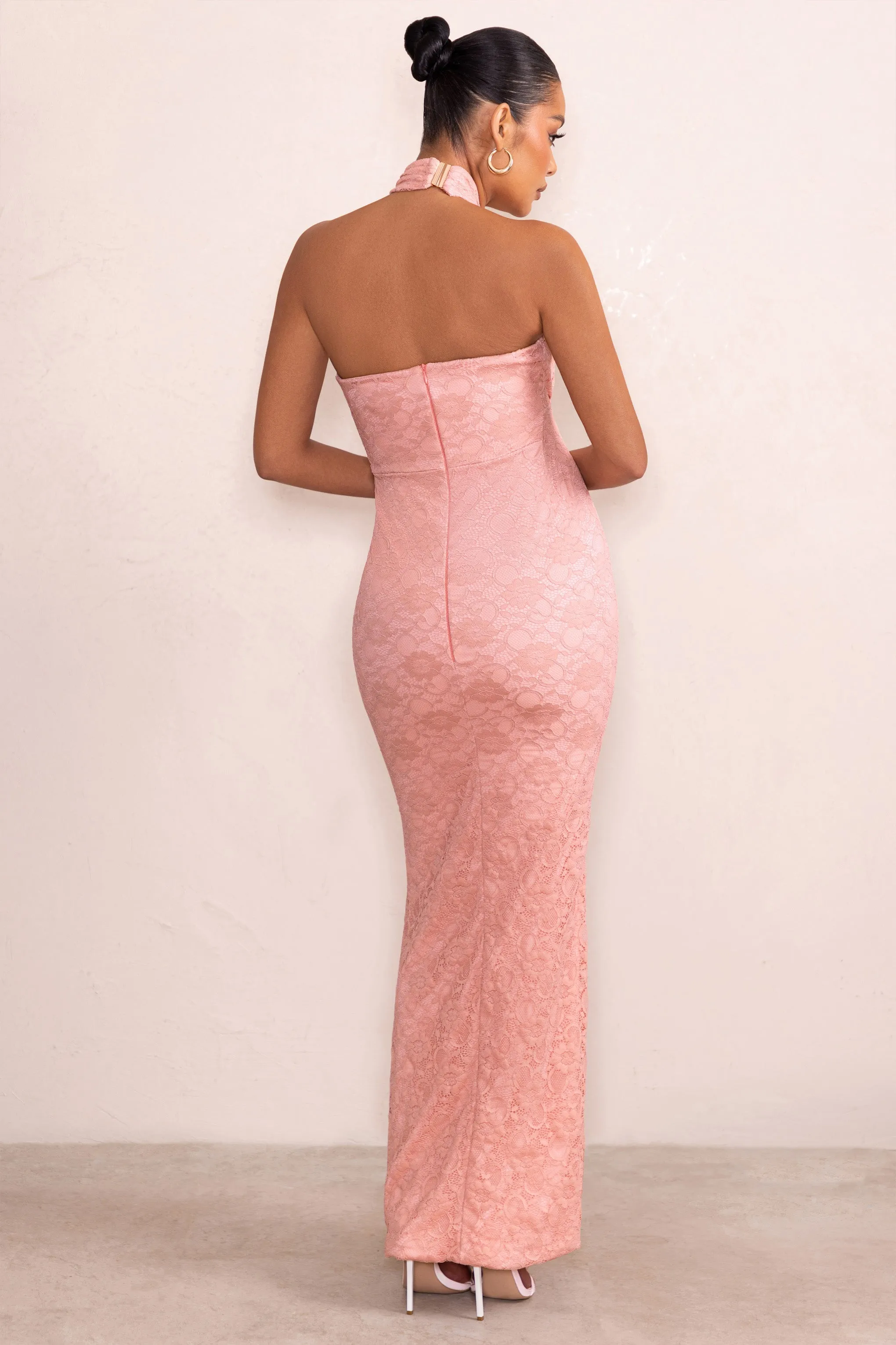 Blush Pink Halter Neck Maternity Maxi Dress Zora