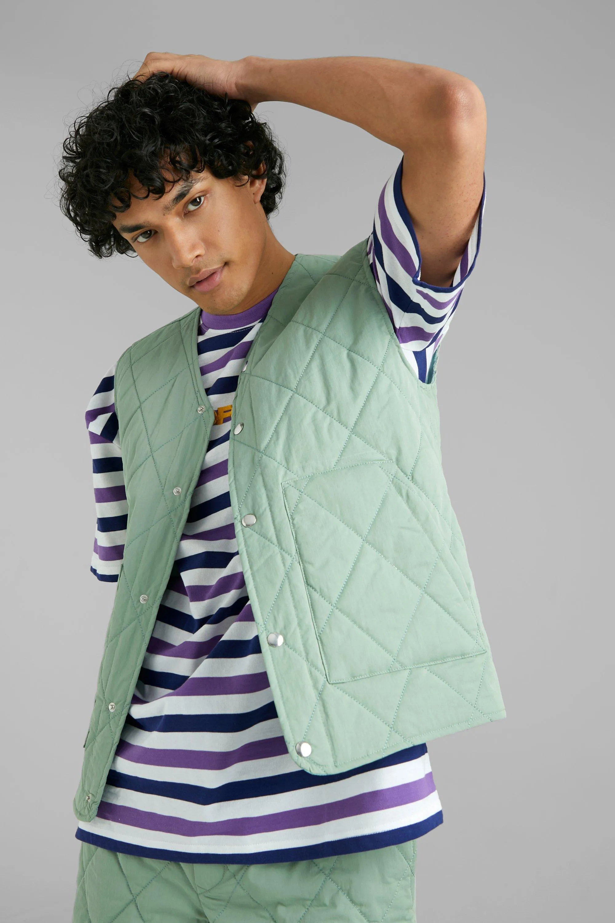 boohooMAN UK Washed Nylon Quilted Vest