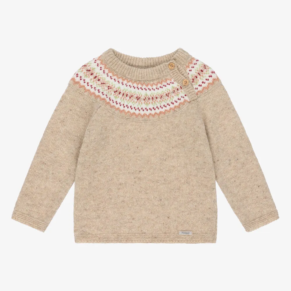 Boys Beige Wool Knit Sweater