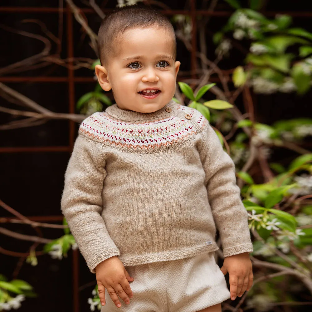 Boys Beige Wool Knit Sweater