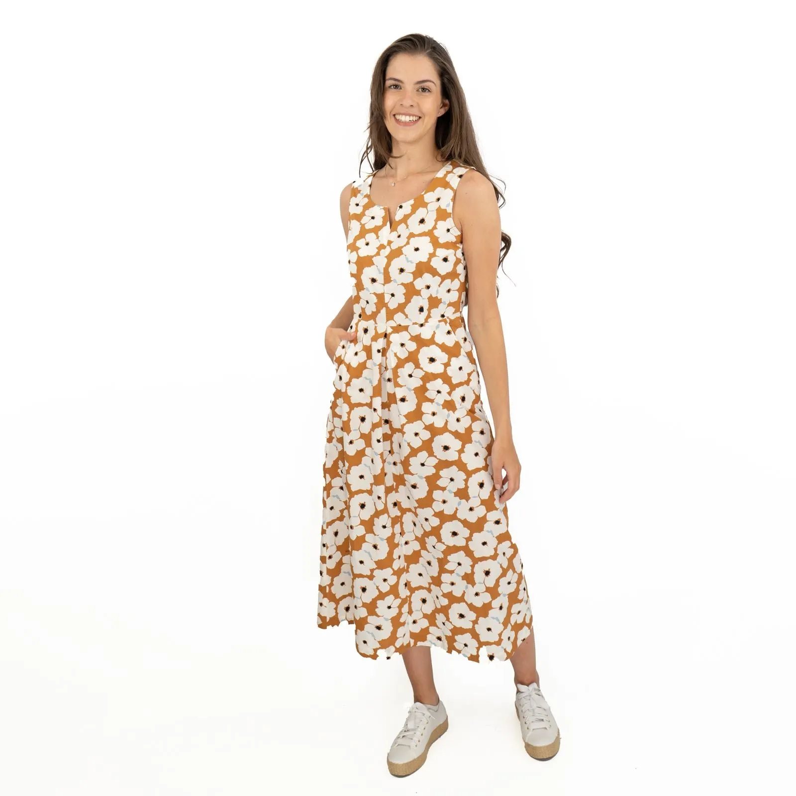 Brown Floral Sleeveless Midi Dresses for Vacation by Seasalt