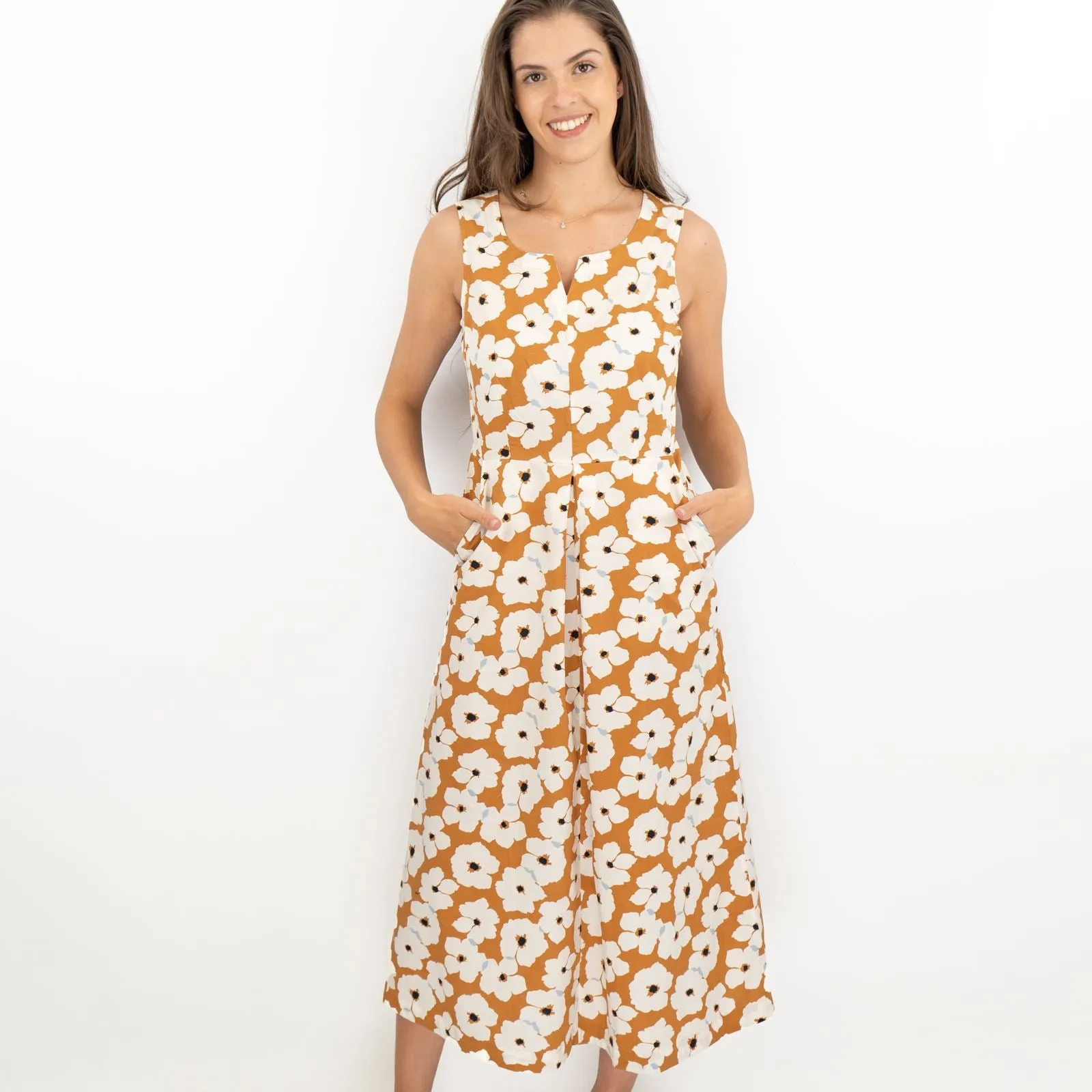 Brown Floral Sleeveless Midi Dresses for Vacation by Seasalt