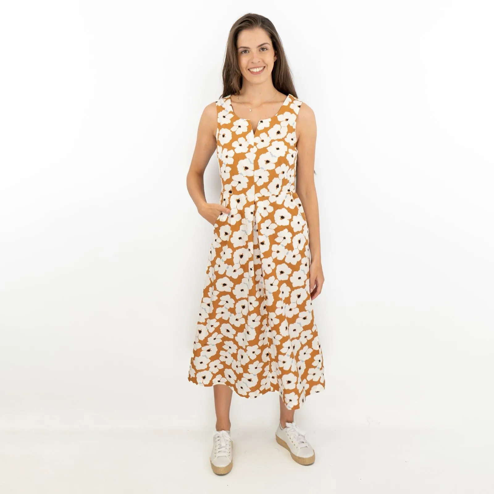 Brown Floral Sleeveless Midi Dresses for Vacation by Seasalt