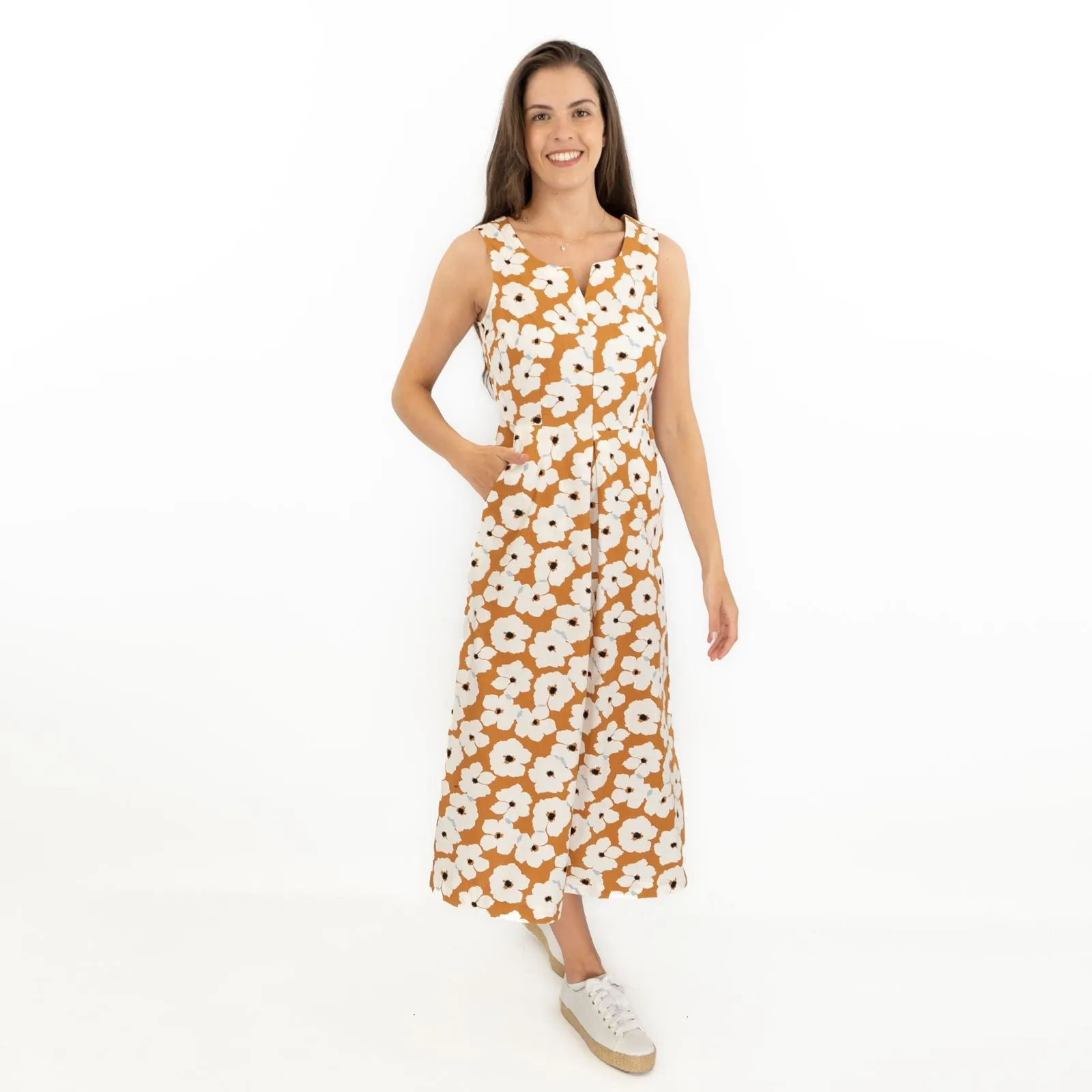 Brown Floral Sleeveless Midi Dresses for Vacation by Seasalt