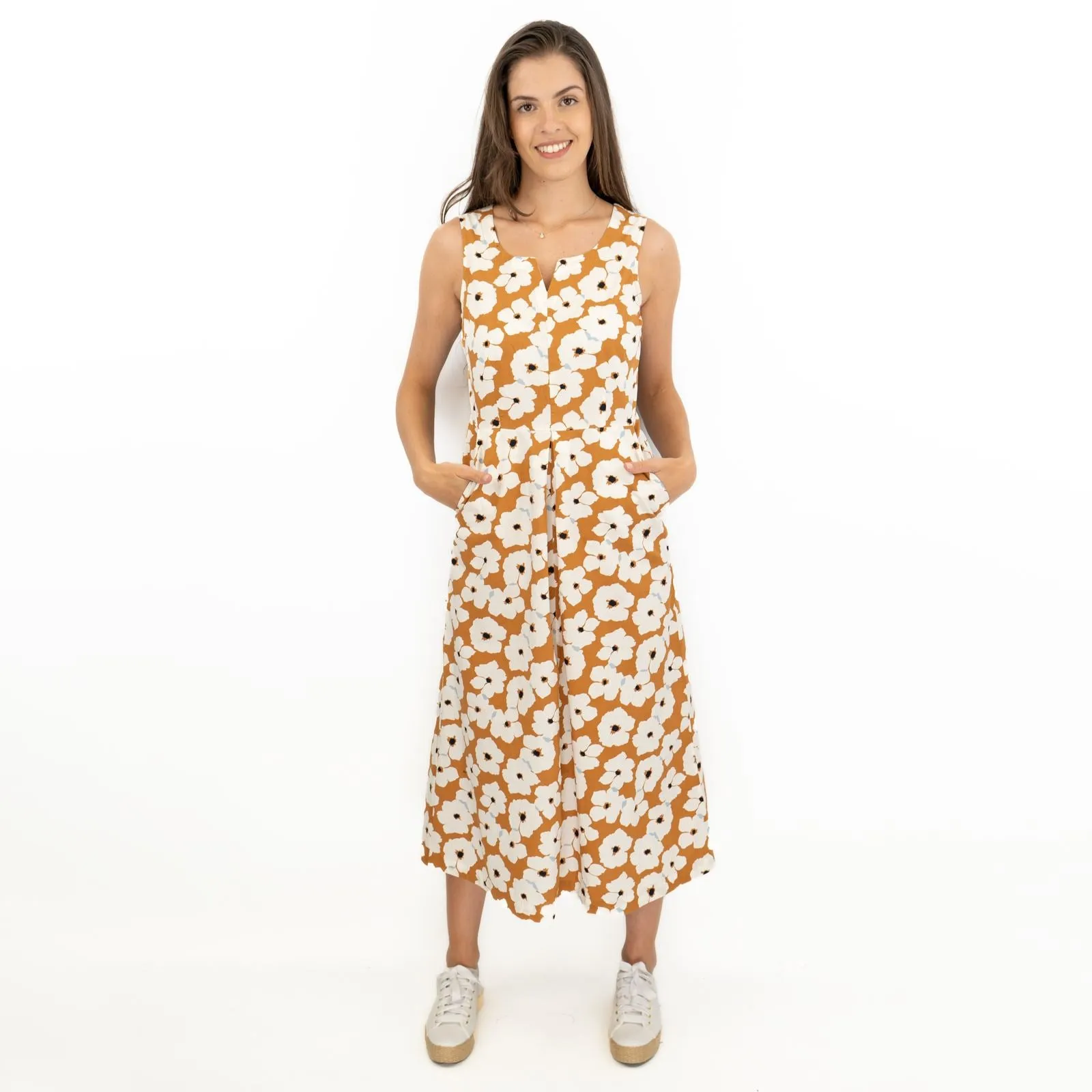 Brown Floral Sleeveless Midi Dresses for Vacation by Seasalt