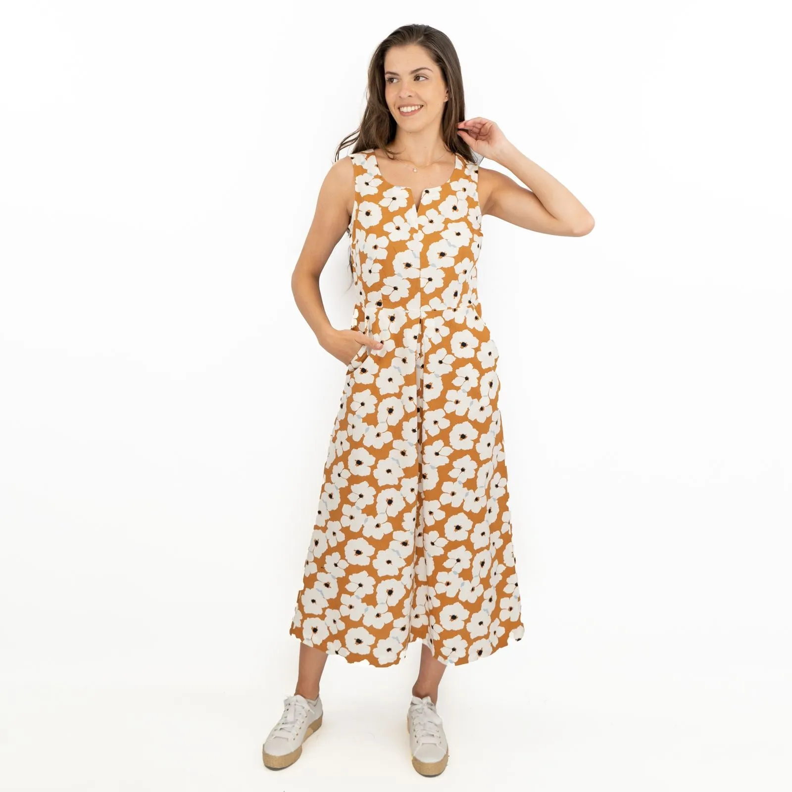 Brown Floral Sleeveless Midi Dresses for Vacation by Seasalt