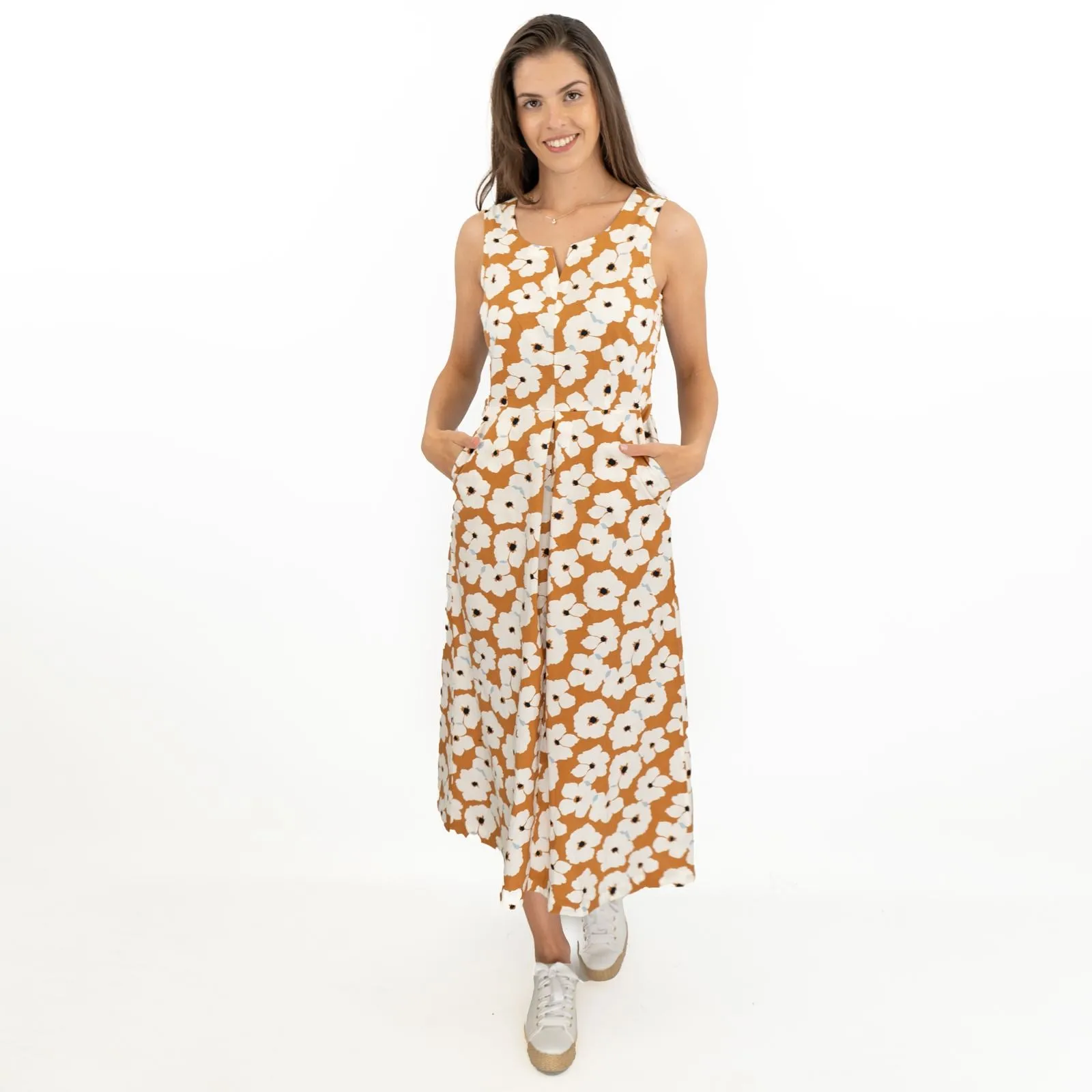 Brown Floral Sleeveless Midi Dresses for Vacation by Seasalt